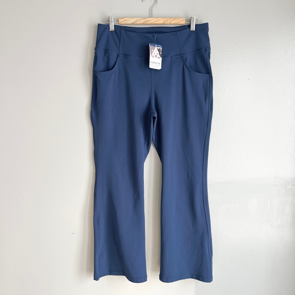Vooveeya Womens Yoga Pants Navy Blue Bootcut Flare‎ High Rise Pockets 2XL NWT